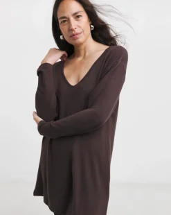 Chocolate V Neck Soft Touch Longline Top