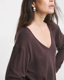 Chocolate V Neck Soft Touch Longline Top