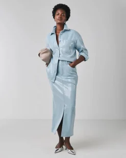 Clear Sequin Denim Midi Skirt