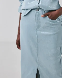 Clear Sequin Denim Midi Skirt