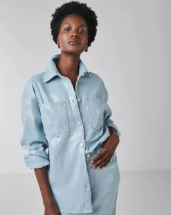 Clear Sequin Oversized Denim Shirt