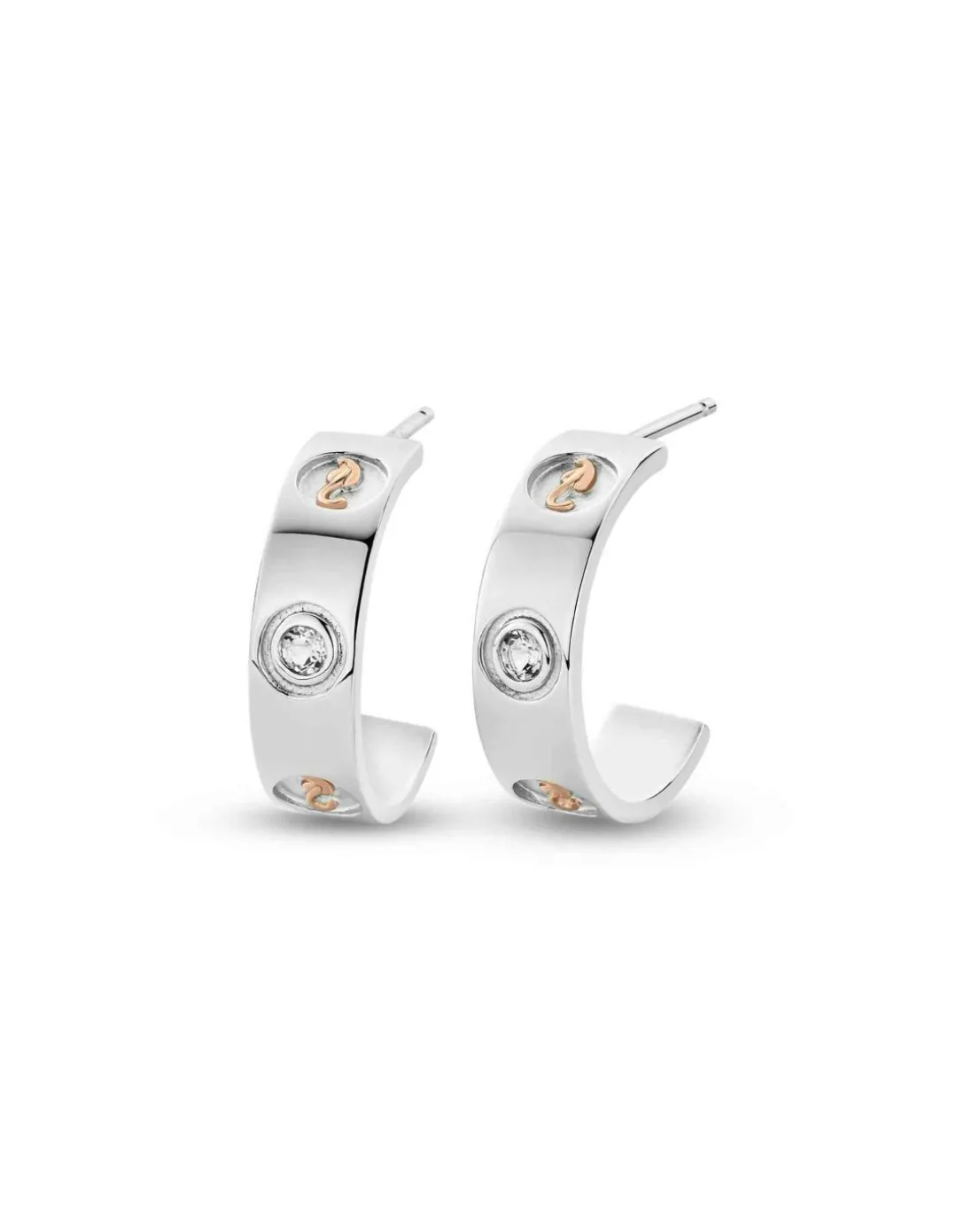 Clogau Insignia Sterling Silver Half-Hoop Earrings with Topaz
