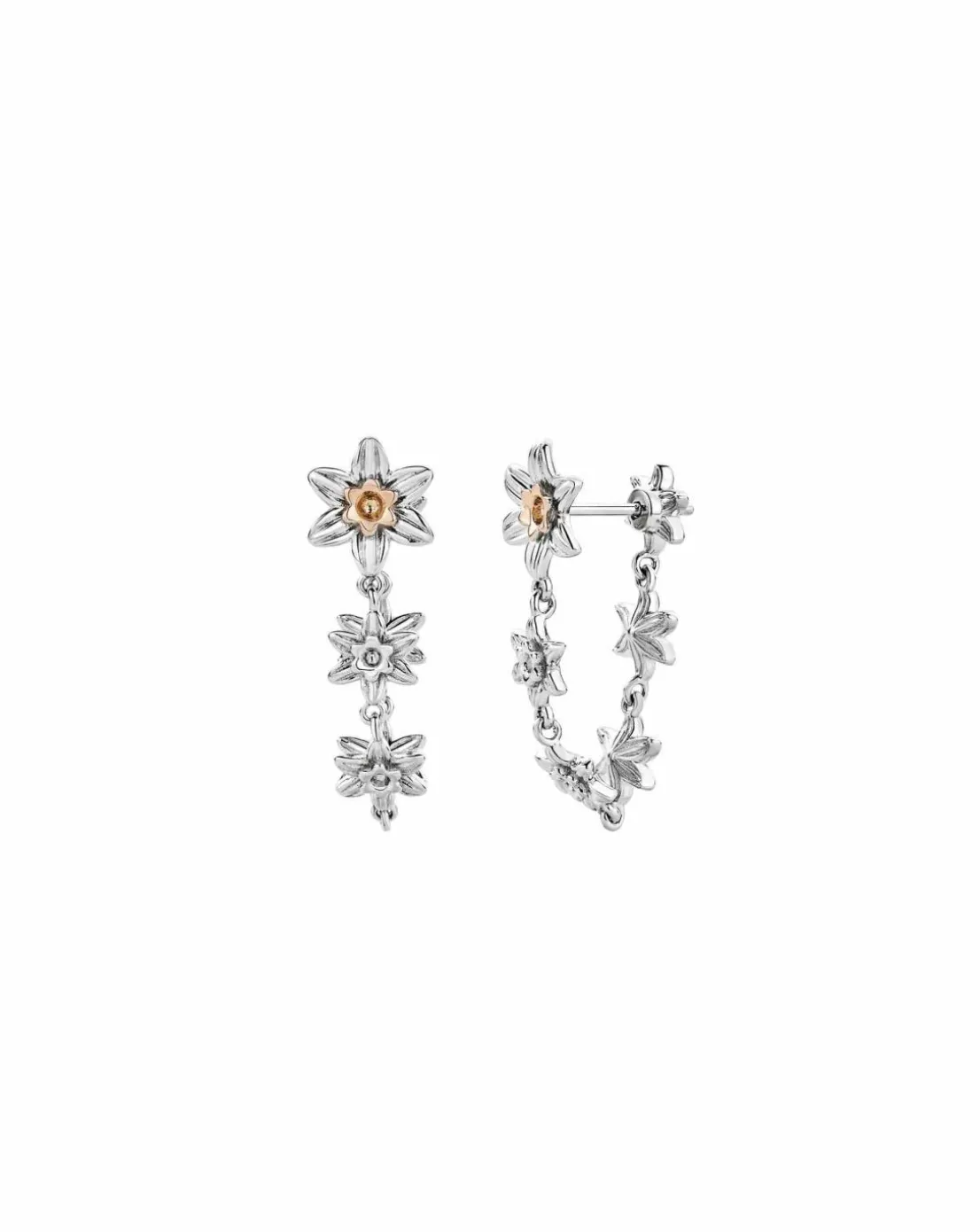 Clogau Nature's Wonder Sterling Silver Daffodil Drop-Hoop Earrings