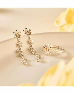 Clogau Nature's Wonder Sterling Silver Daffodil Drop-Hoop Earrings