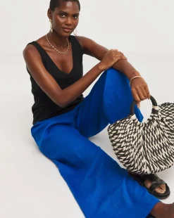 Cobalt Linen Mix Wide Leg Trousers