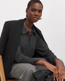 Collared Zip Front Long Sleeve Soft Touch Longline Top