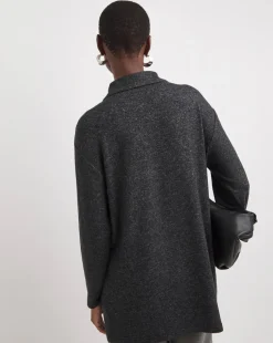 Collared Zip Front Long Sleeve Soft Touch Longline Top