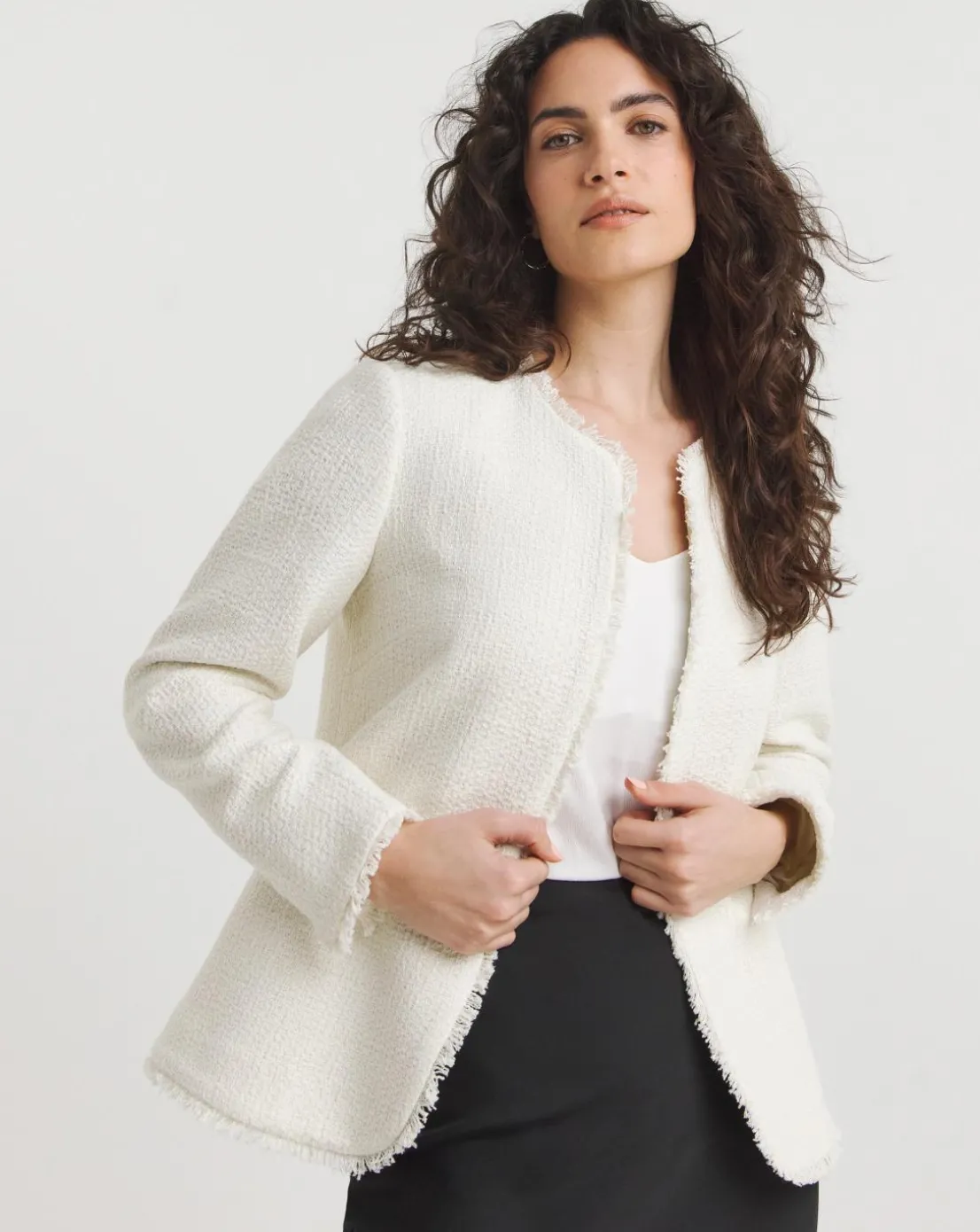 Collarless Boucle Blazer