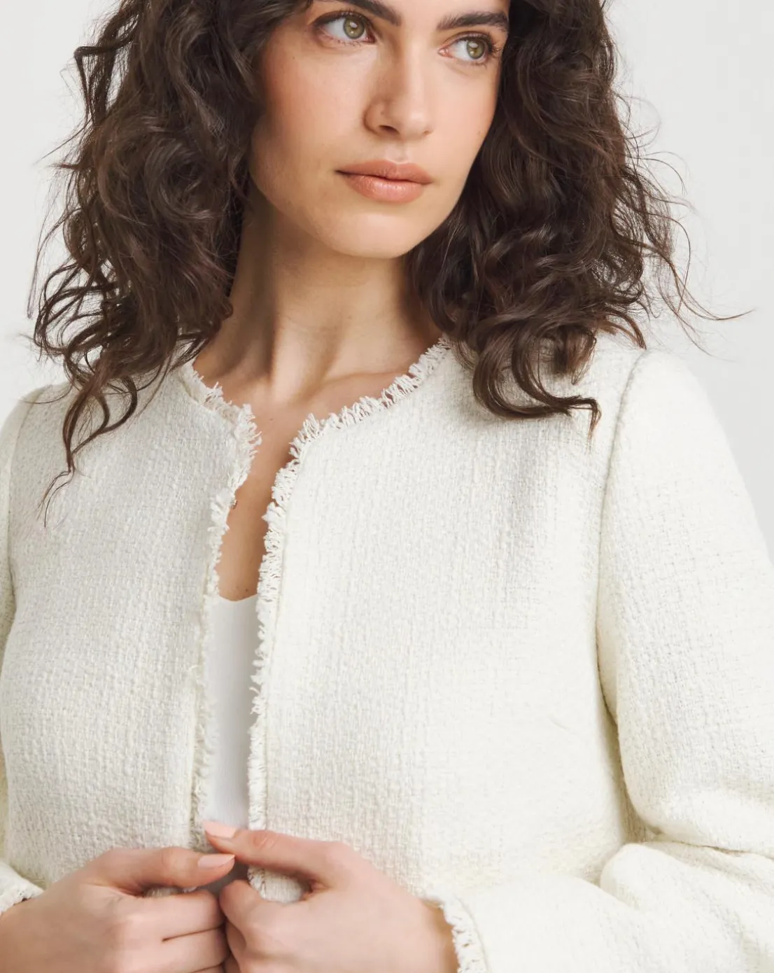 Collarless Boucle Blazer