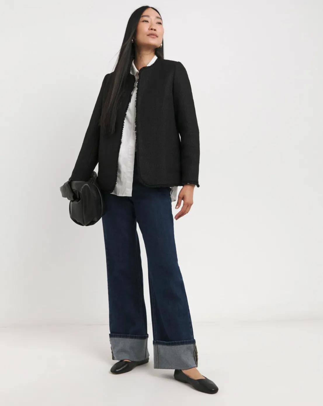 Collarless Boucle Blazer