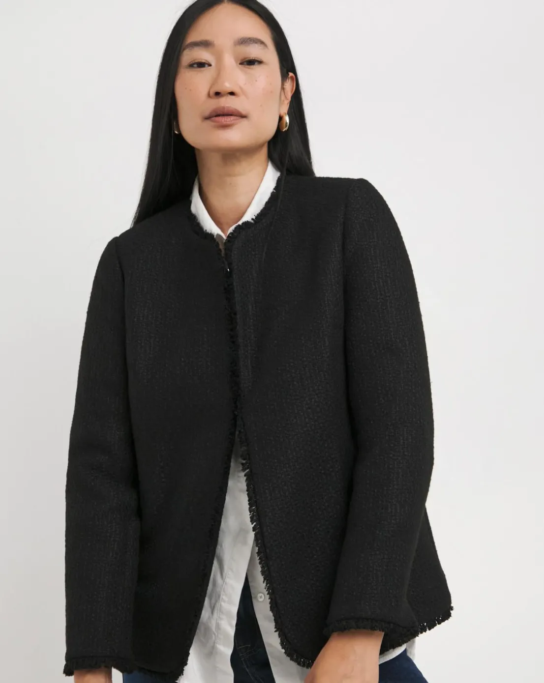 Collarless Boucle Blazer