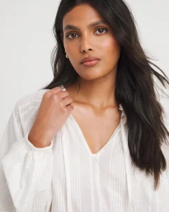 Collarless Long Sleeve Tie Neck Blouse