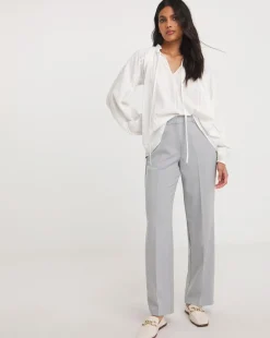 Collarless Long Sleeve Tie Neck Blouse