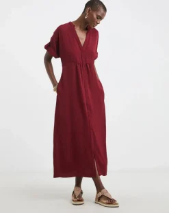 Collarless Placket Detail Smock Dress