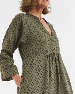 Collarless Placket Detail Smock Dress