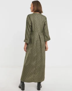 Collarless Placket Detail Smock Dress