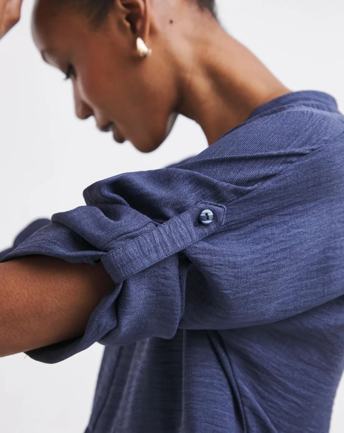 Collarless Placket Detail Smock Dress