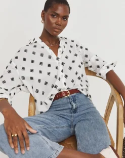 Contrast Broderie Shirt