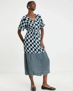 Contrast Print Button Through Dress