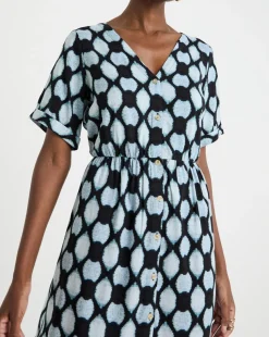 Contrast Print Button Through Dress