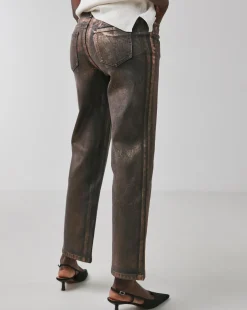 Copper Metallic Straight Leg Jeans