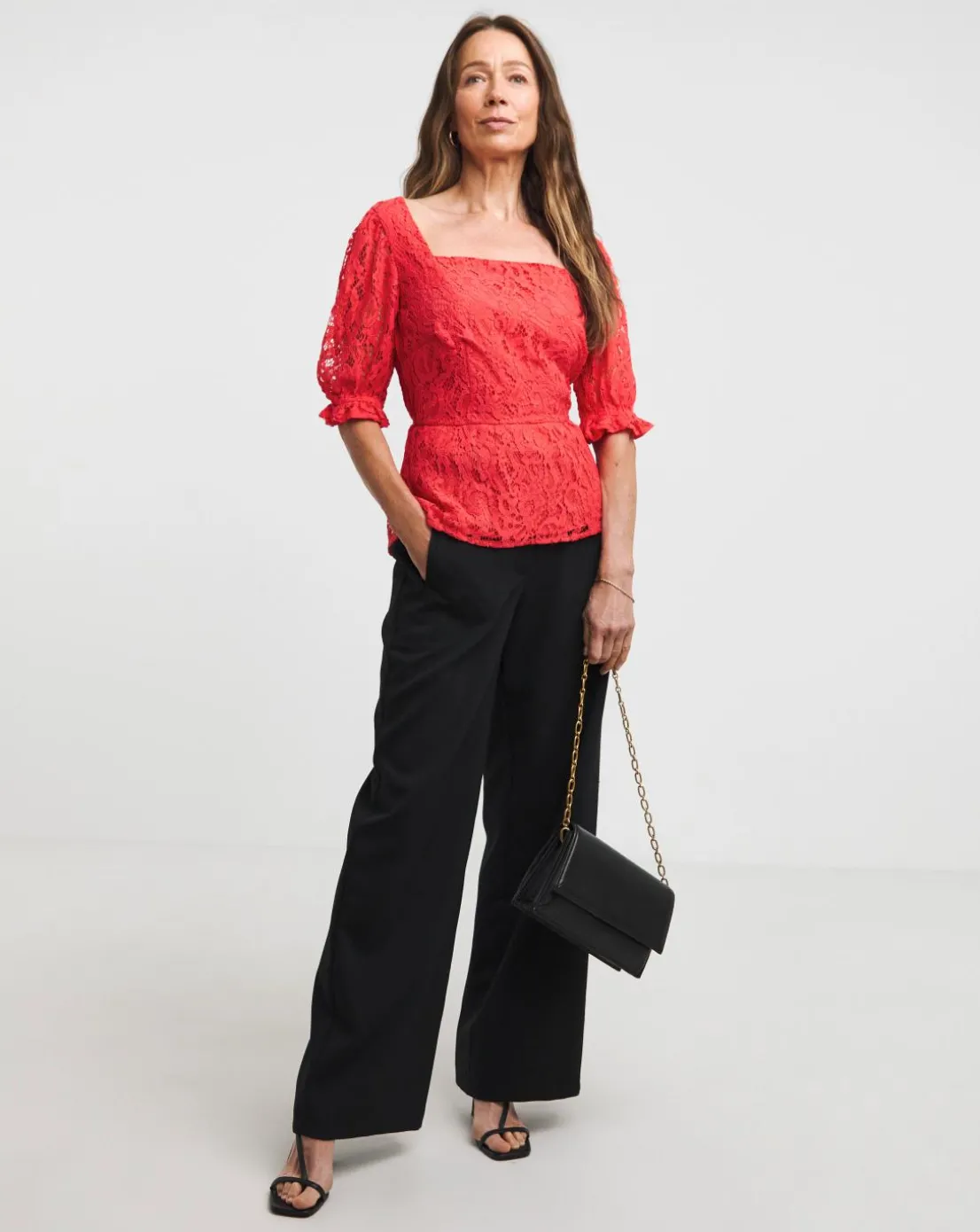 Coral Square Neck Lace Top