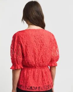Coral Square Neck Lace Top