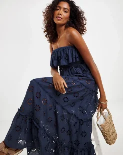 Cotton Broderie Bandeau Maxi Beach Dress