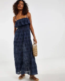 Cotton Broderie Bandeau Maxi Beach Dress