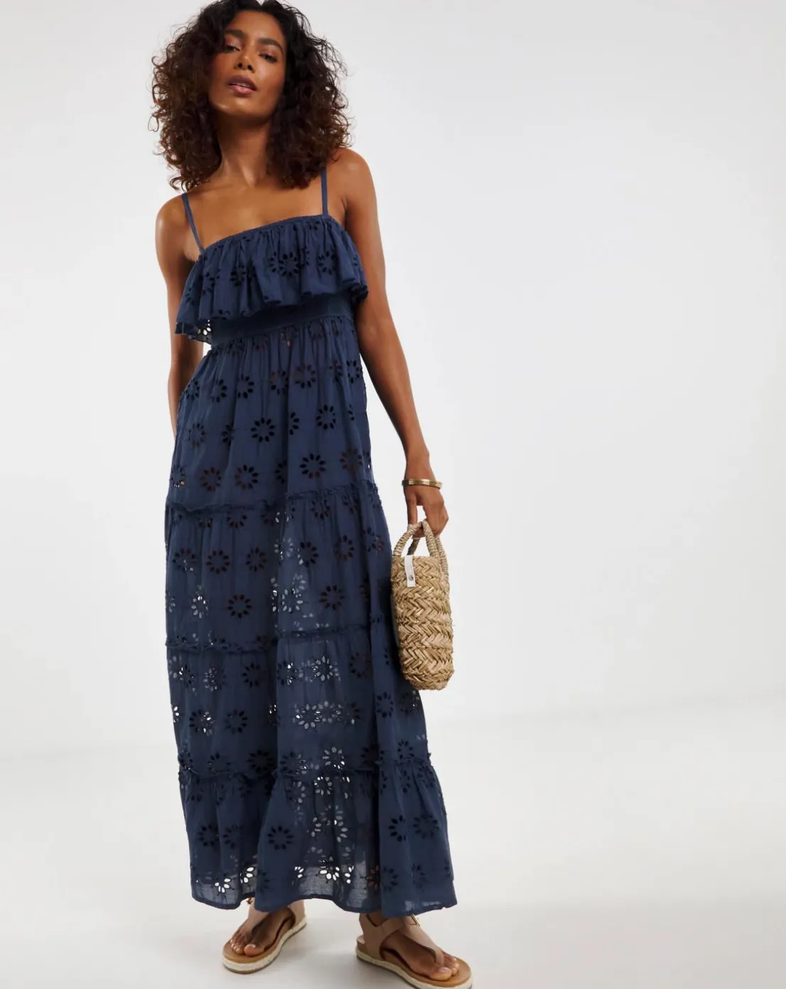 Cotton Broderie Bandeau Maxi Beach Dress