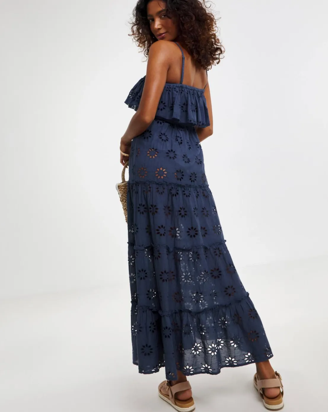 Cotton Broderie Bandeau Maxi Beach Dress