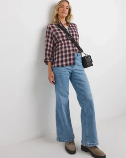 Cotton Collarless Button Through Long Sleeve Blouse