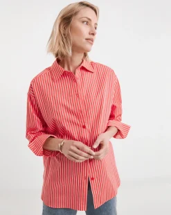 Cotton Poplin Oversized Long Sleeve Stripe Shirt