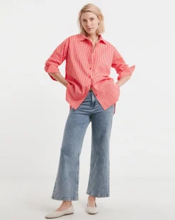 Cotton Poplin Oversized Long Sleeve Stripe Shirt