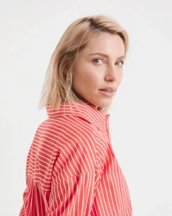 Cotton Poplin Oversized Long Sleeve Stripe Shirt