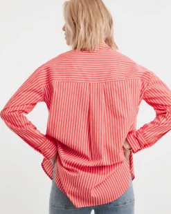 Cotton Poplin Oversized Long Sleeve Stripe Shirt