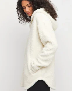 Cream Borg Longline Zip Up Jacket