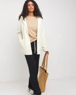 Cream Borg Longline Zip Up Jacket