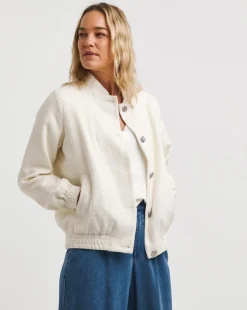 Cream Boucle Bomber Jacket