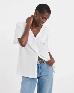 Cream Button Front Angel Sleeve Top