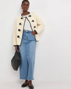 Cream Collarless Duffle Teddy Jacket