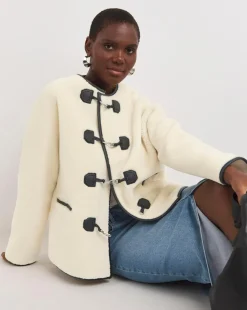 Cream Collarless Duffle Teddy Jacket