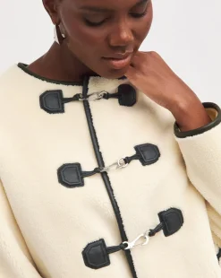 Cream Collarless Duffle Teddy Jacket