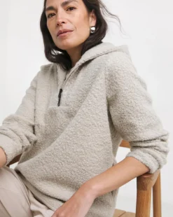 Cream Half Zip Borg Hoodie