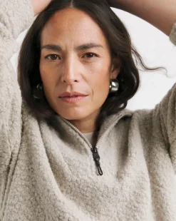 Cream Half Zip Borg Hoodie