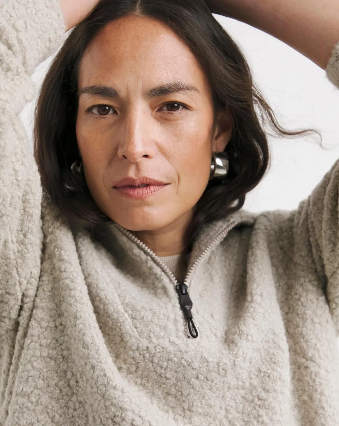 Cream Half Zip Borg Hoodie