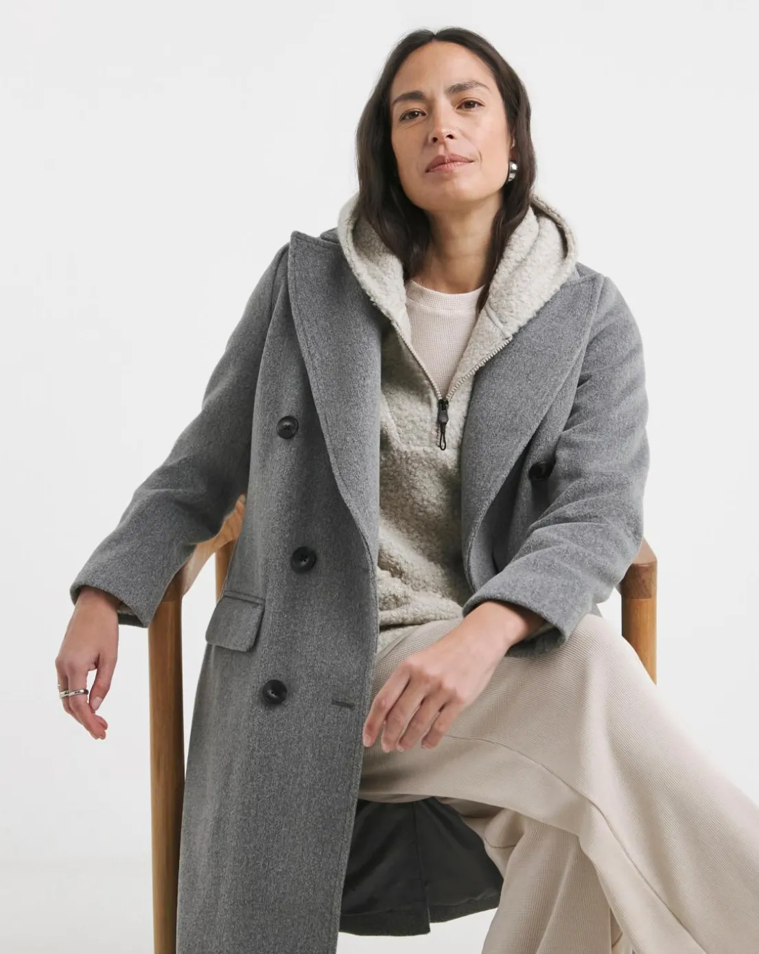 Cream Half Zip Borg Hoodie