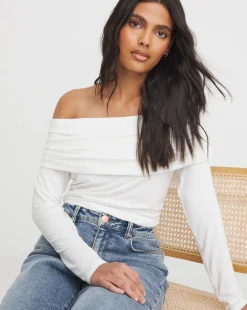 Cream Long Sleeve Bardot Top