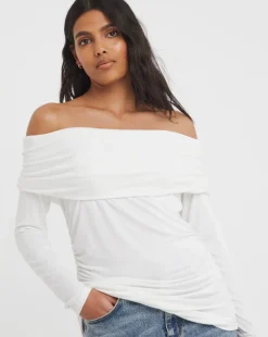 Cream Long Sleeve Bardot Top