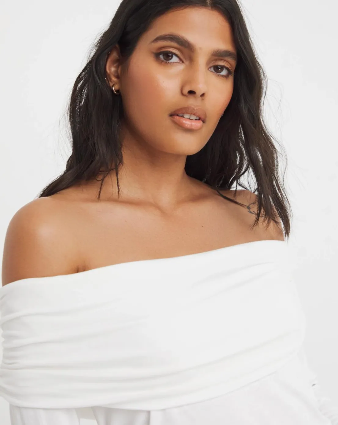 Cream Long Sleeve Bardot Top